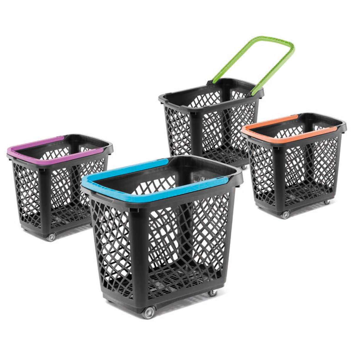 Корзина покупательская пластик GT60 eco 376C, 4 колеса, откидная ручка салатовая  